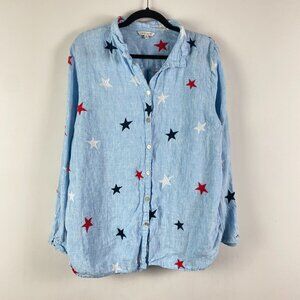 John Mark Blue Relaxed Button Down Shirt with Mandarin Collar
